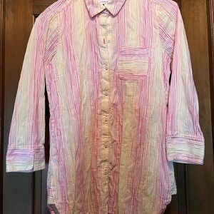 Foxcroft Pink and White Casual Button Down Shirt